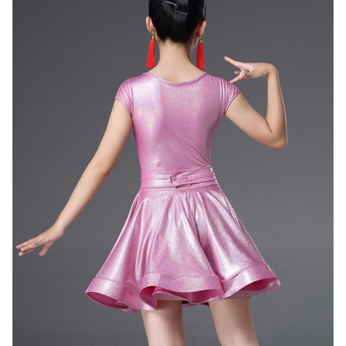 Girls pink silver latin dance dresses modern dance stage performance salsa rumba chacha dance dresses